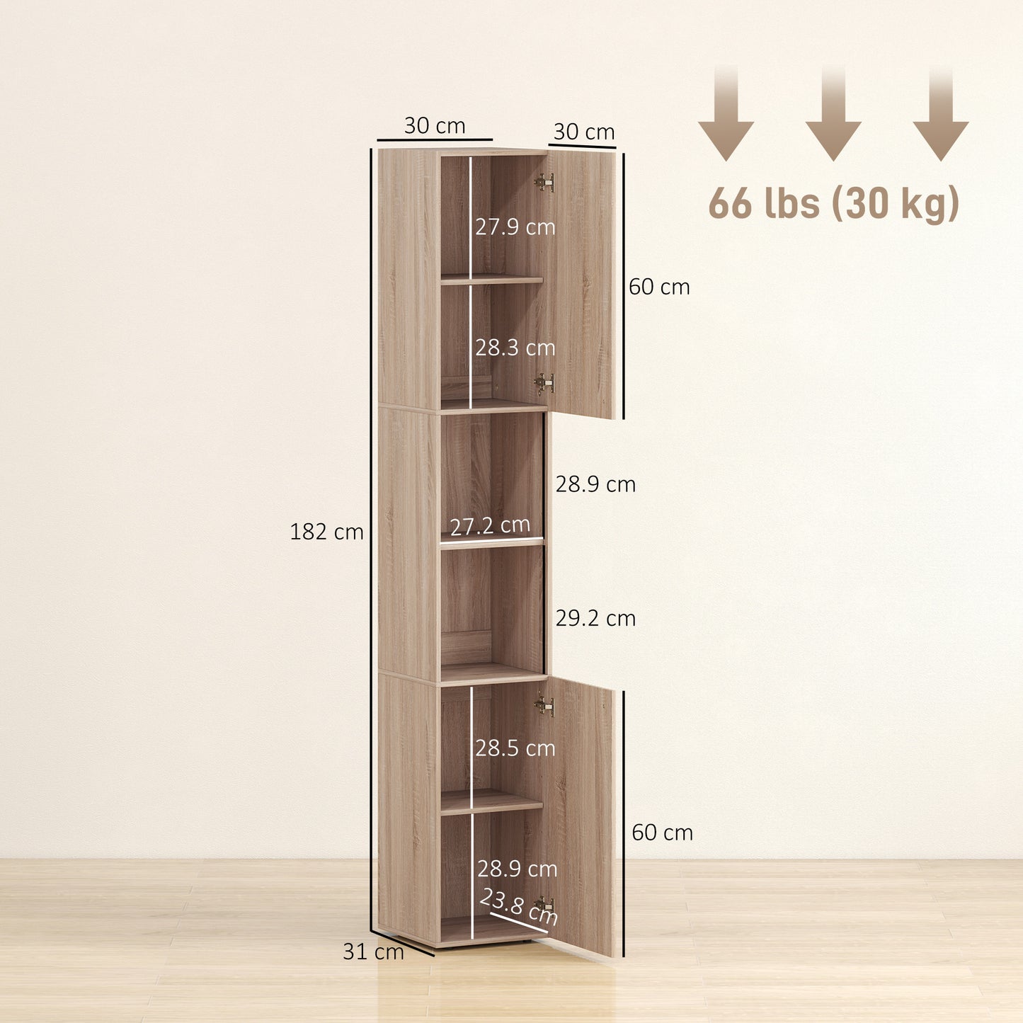 HOMCOM 6-Tier Tall Bathroom Cabinet - Natural