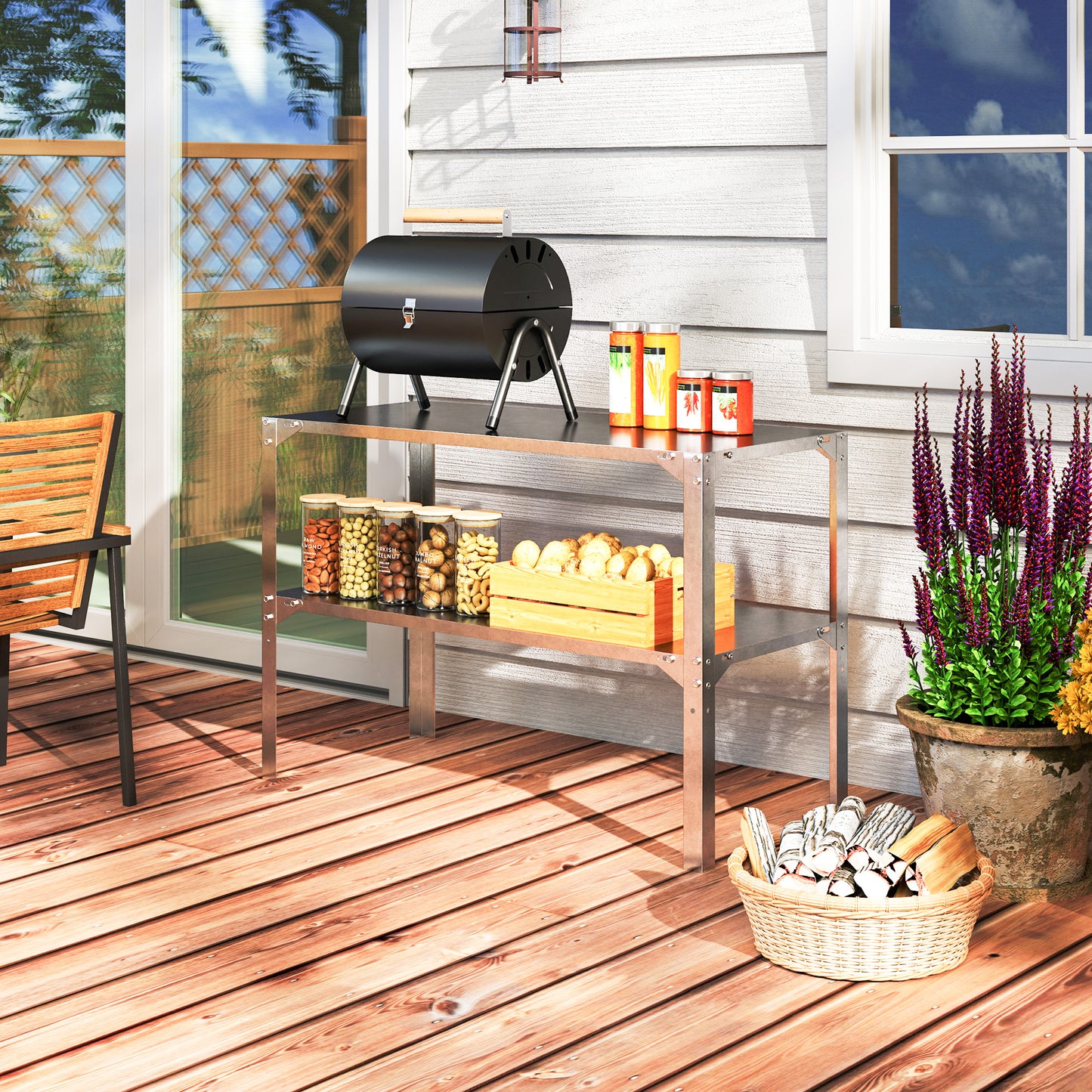 Outsunny 2-Tier Potting Bench Table, Galvanised Steel with Storage Shelf, for Garden/Patio/Greenhouse