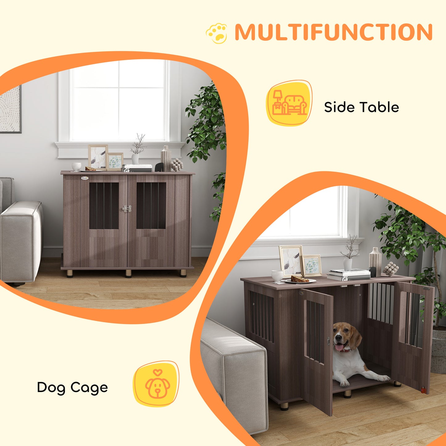 PawHut Dog Crate Table for Medium and Large Dogs with Magnetic Door for Indoor Use, 95 x 55 x 75 cm, Purple