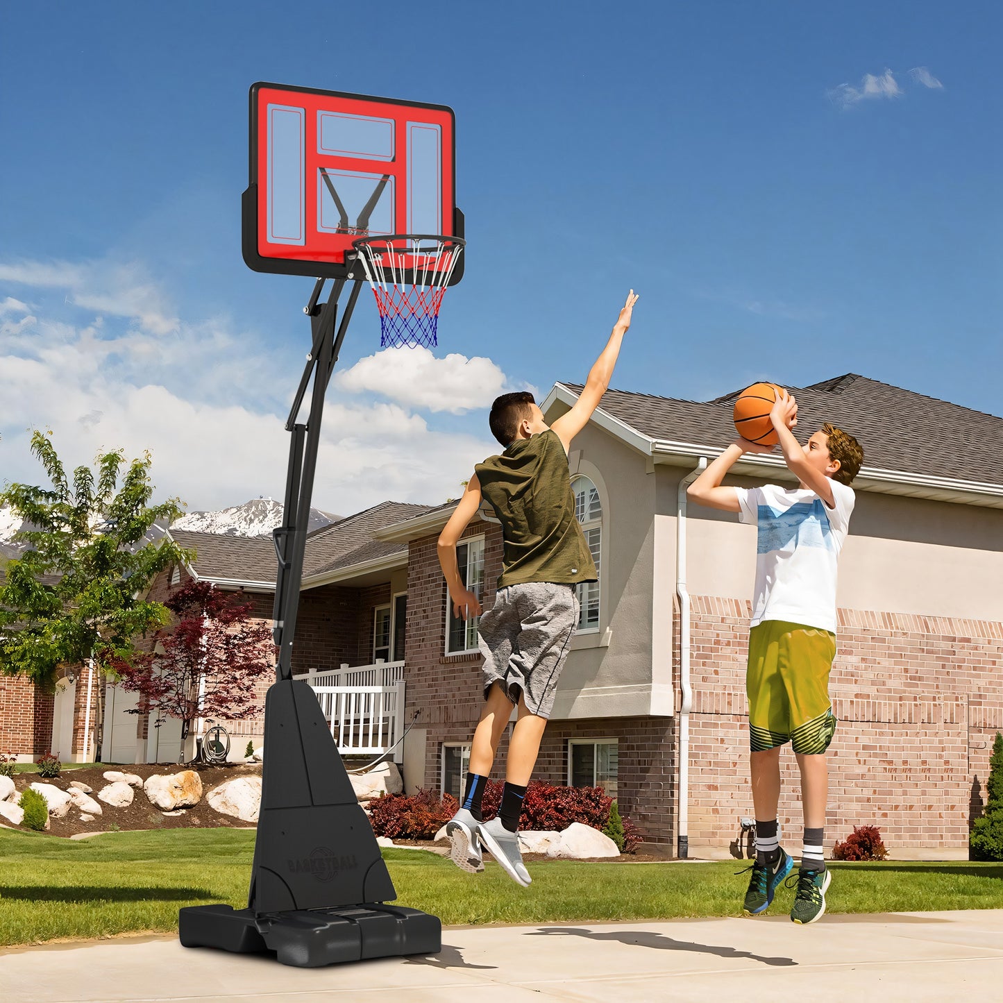 SPORTNOW Basketball Hoop Outdoor, Height Adjustable Basketball Hoop and Stand with Rebound System