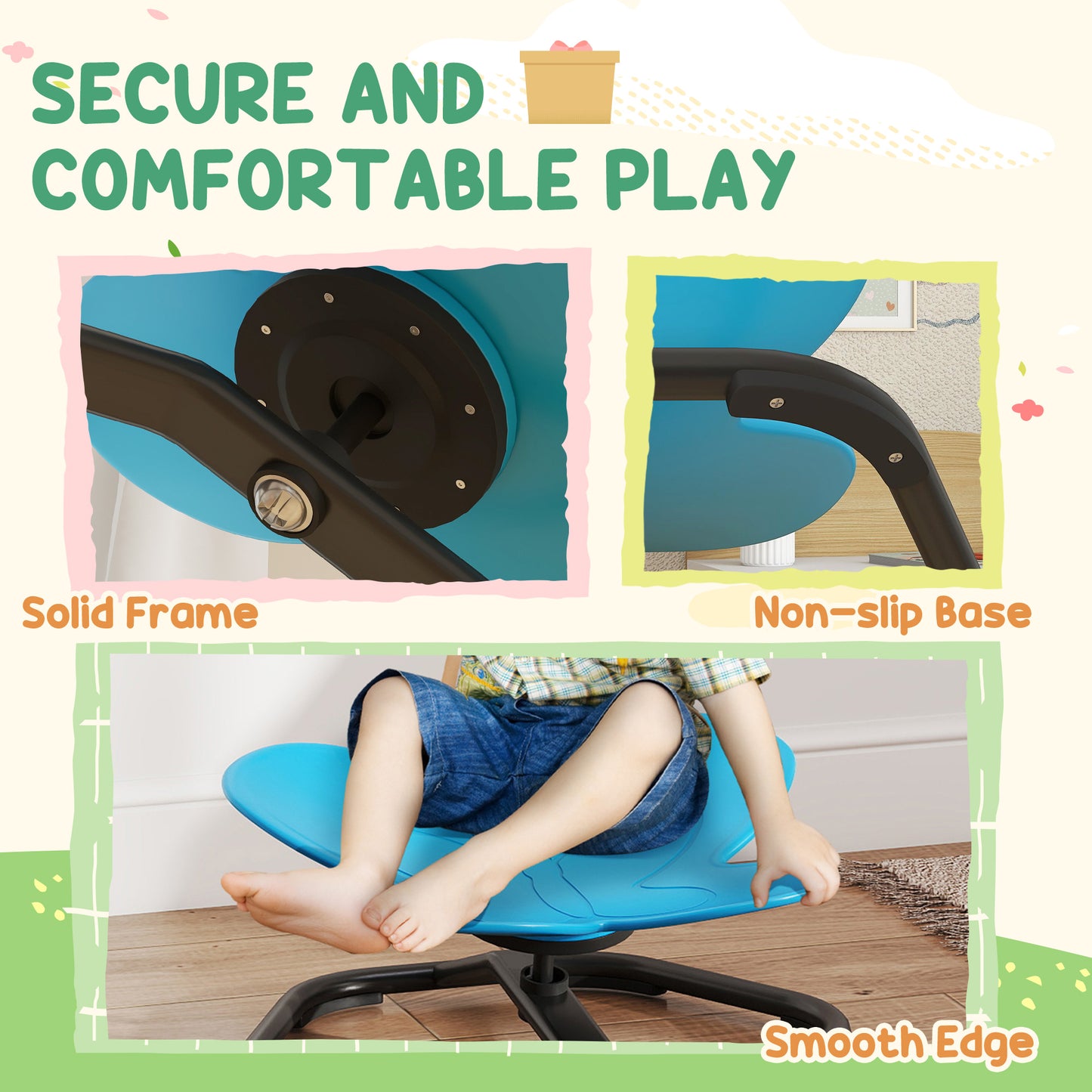 AIYAPLAY Butterfly-Shaped-kids Swivel Chair, Sensory Spinning Chair for Balance, Coordination Training, Blue