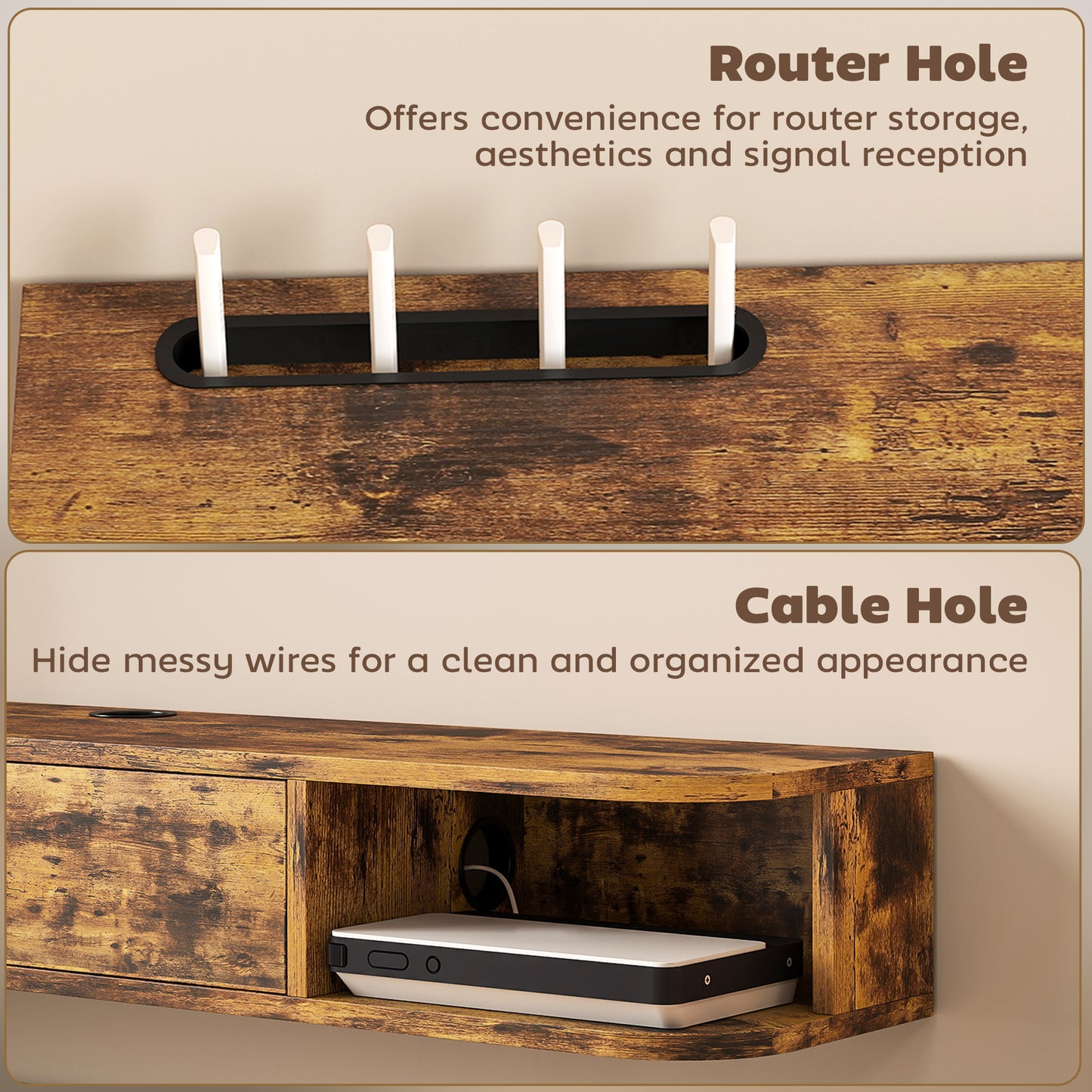 HOMCOM 120 cm Floating TV Unit for TVs up to 50 Inch - Rustic Brown