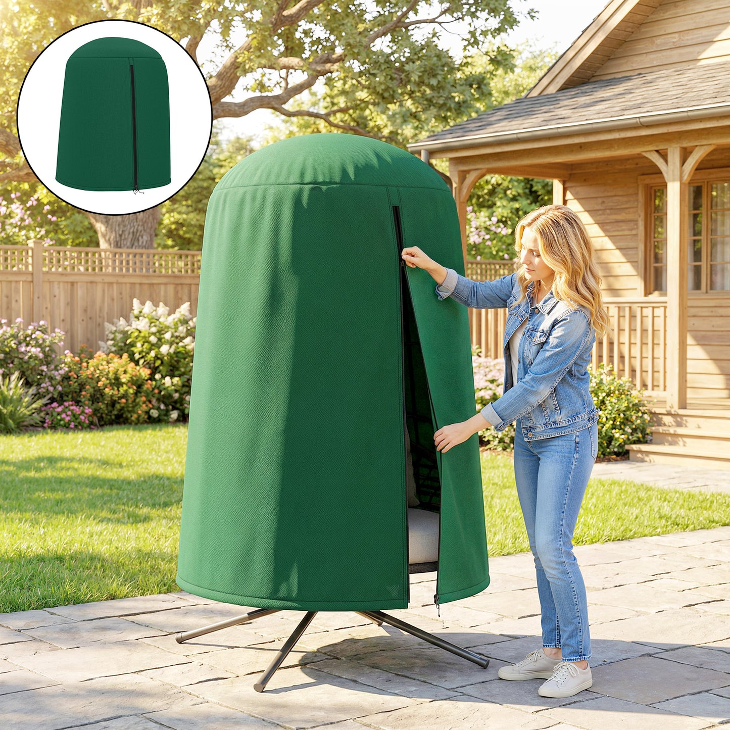 Outsunny 190 x Ø128cm Hanging Egg Chair Furniture Cover - Green