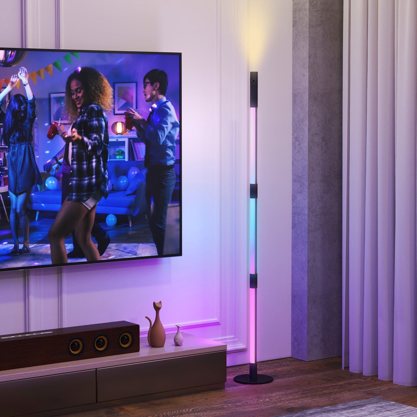 HOMCOM LED Floor Lamp with Reading Light, 360° RGB Corner Floor Lamp with App & Remote Control Dark Grey