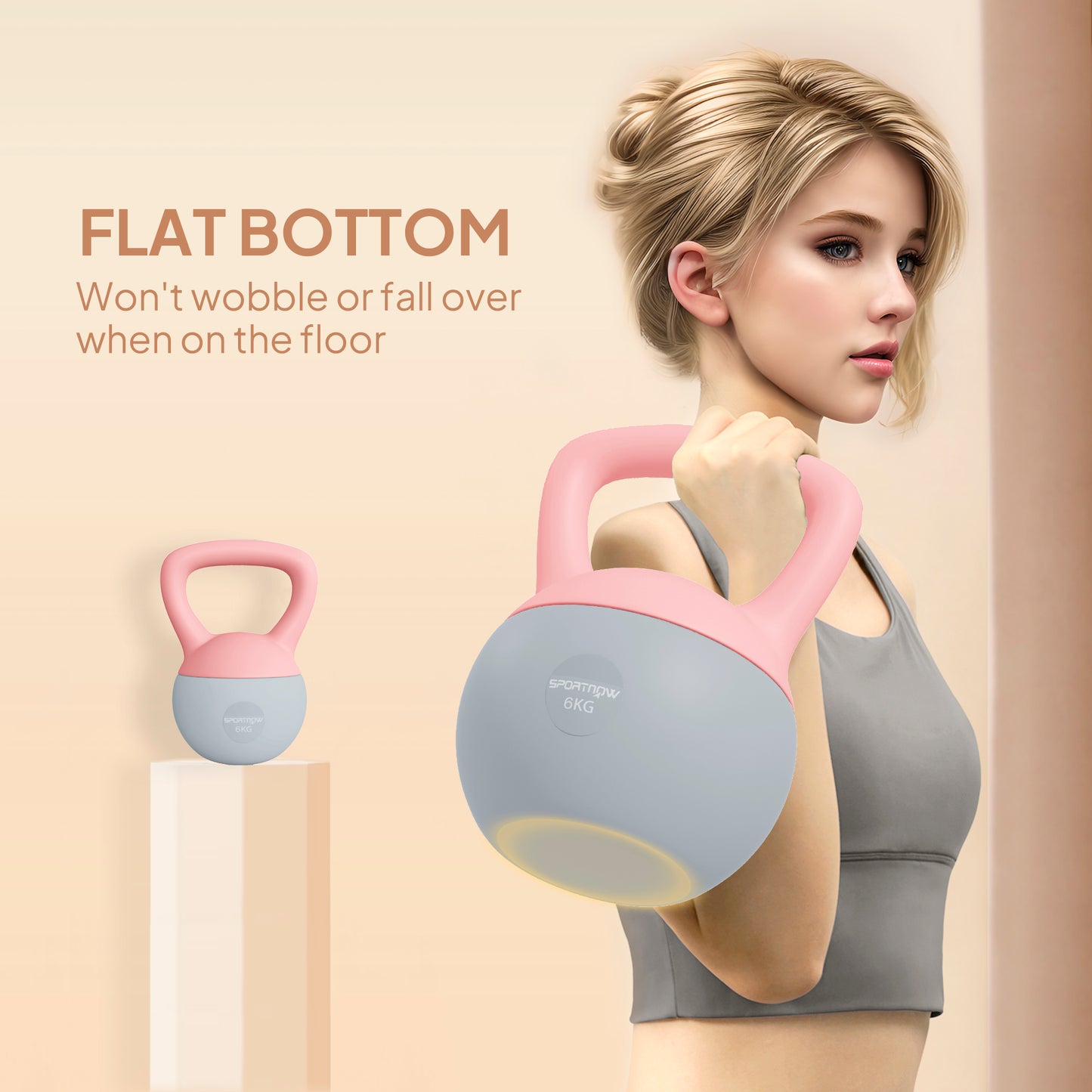 SPORTNOW 6KG Soft Kettlebell, Kettlebell with Non-Slip Handle for Home Gym, Weight Lifting, Strength Training, Pink/Grey