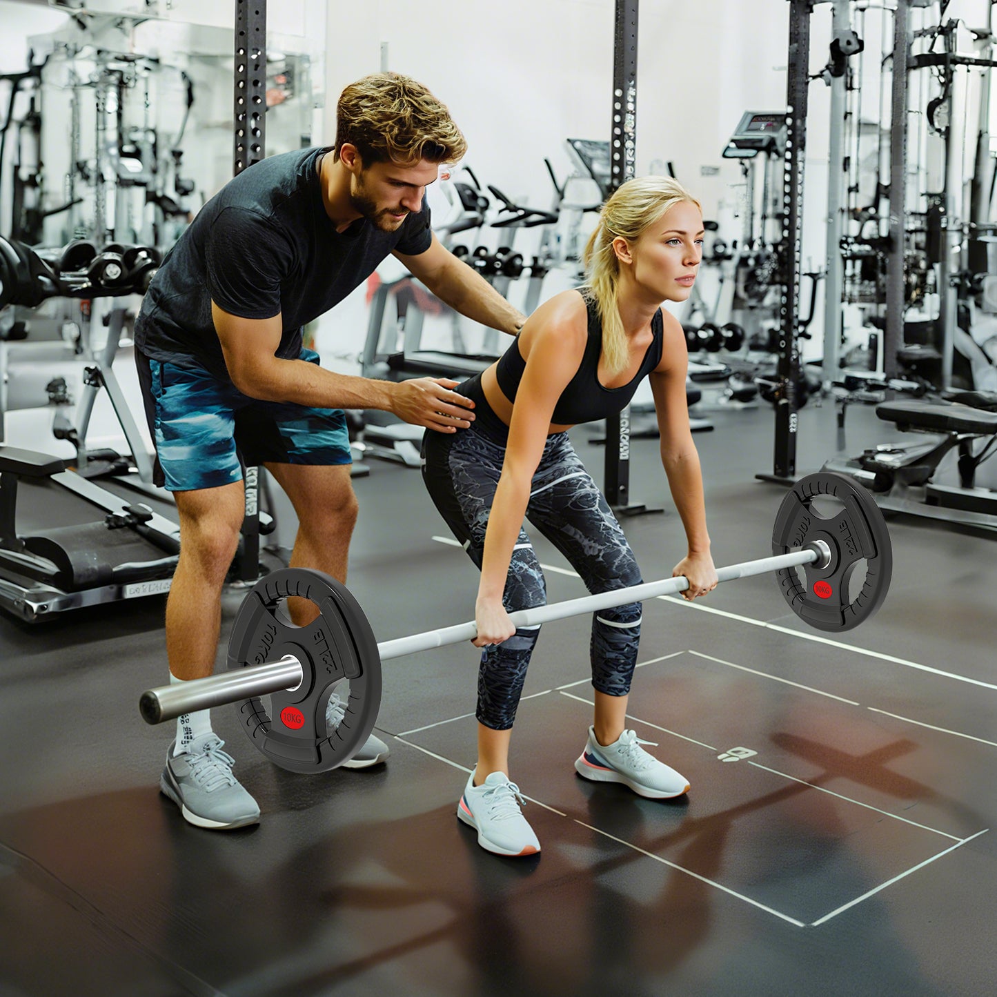 SPORTNOW Olympic Weight Plates, 2 x 10kg Dumbbell Pair with Tri-Grips for Weightlifting & Strength Training, Home Gym Fitness, Black