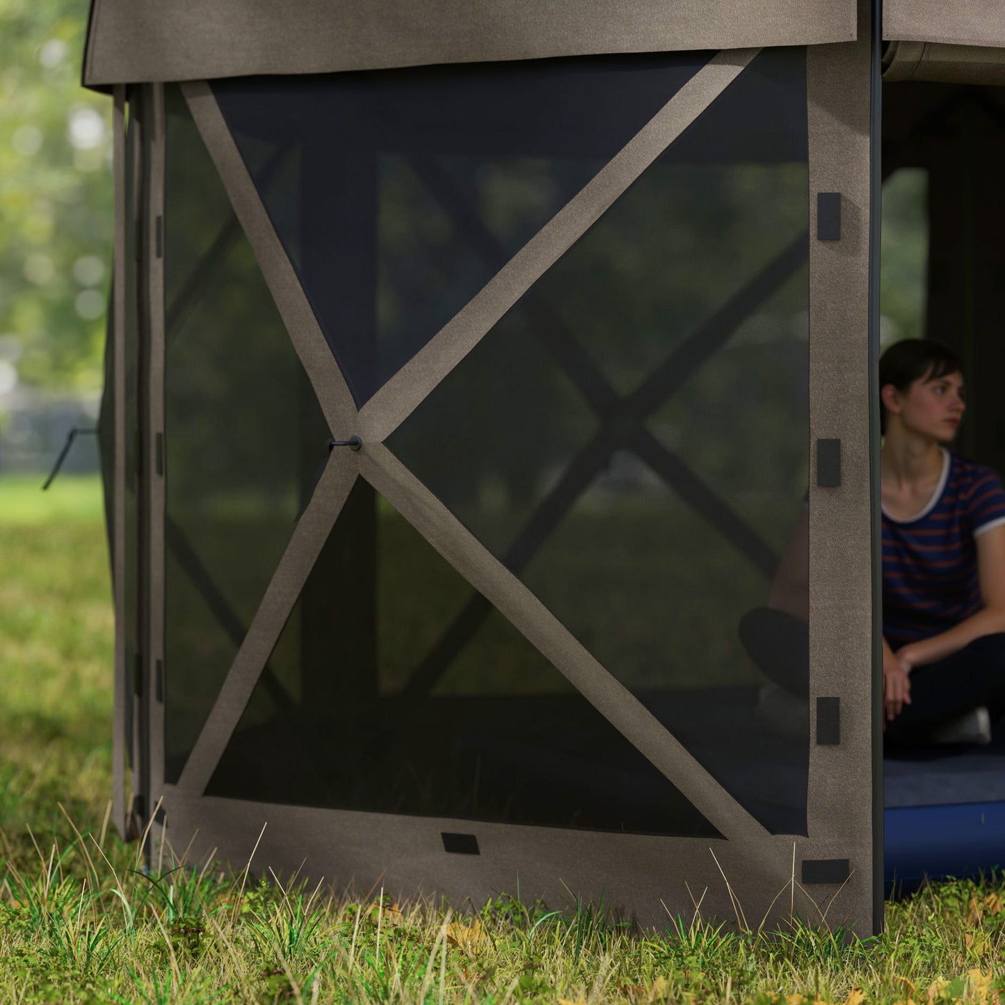 Outsunny 3x3m Hexagon Pop Up Gazebo, Waterproof UV Resistant Tent with Netting & Carry Bag, Brown
