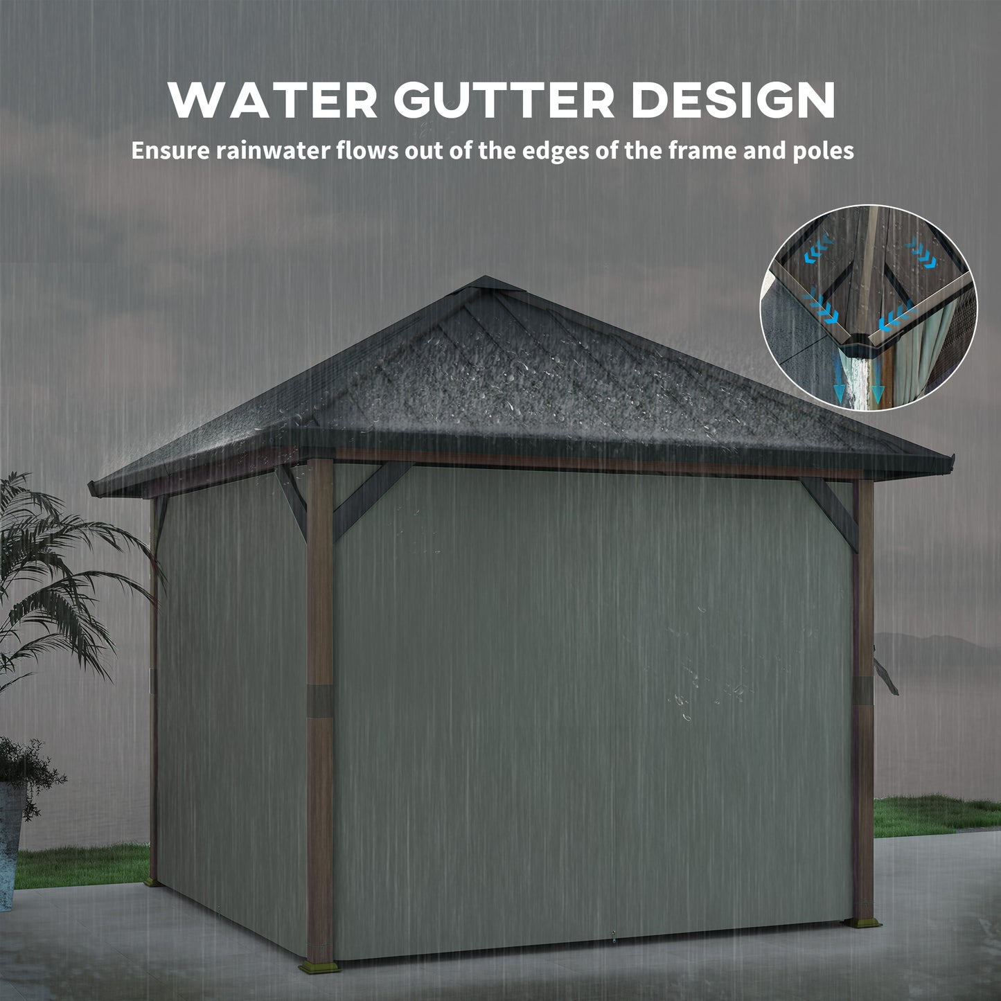 Outsunny 3x3m Hardtop Gazebo, Galvanised Steel Roof, Waterproof, Netting & Curtains, Walnut Finish