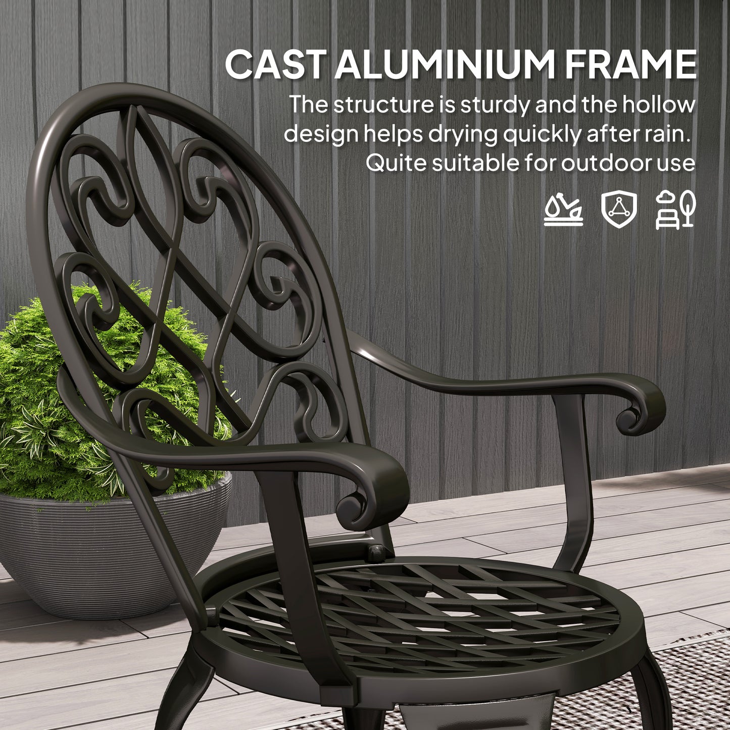 Outsunny 3 Piece Patio Bistro Set for 2, Outdoor Aluminium Garden Table and Chairs with Adjustable Footpads for Balcony, Garden and Patio, Black
