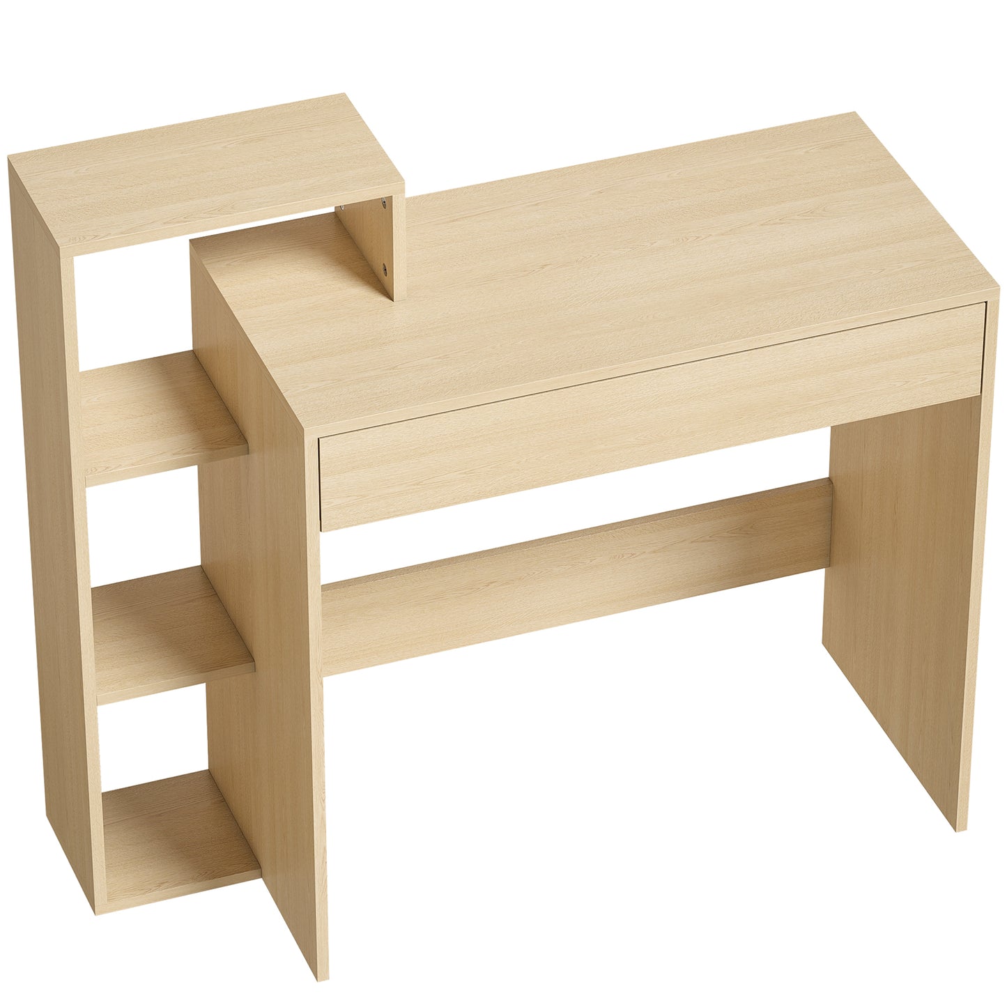 HOMCOM Desk with Storage, Computer Desk with 3 Open Shelves and Drawer, Workstation, Computer Table, Natural
