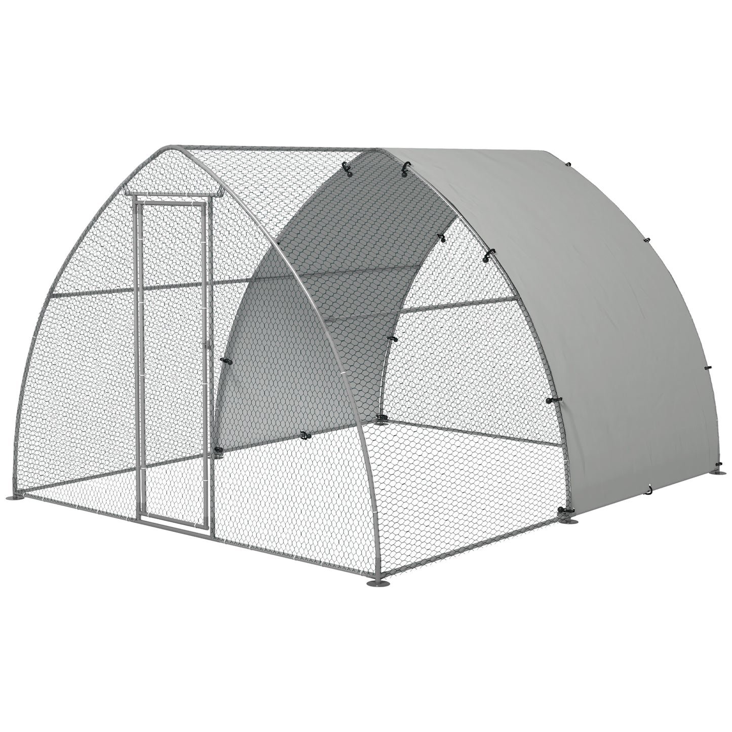PawHut Galvanised Outdoor Chicken Coop with Cover for 8-12 Chickens Hens Ducks Rabbits 3 x 3.8 x 2.2m - Silver Tone