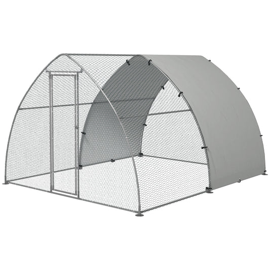 PawHut Galvanised Outdoor Chicken Coop with Cover for 8-12 Chickens Hens Ducks Rabbits 3 x 3.8 x 2.2m - Silver Tone