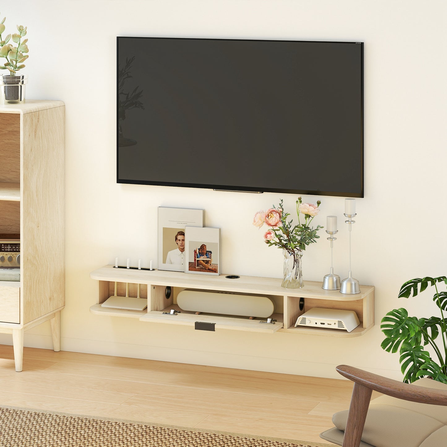 HOMCOM 120 cm Floating TV Unit for TVs up to 50 Inch - Natural