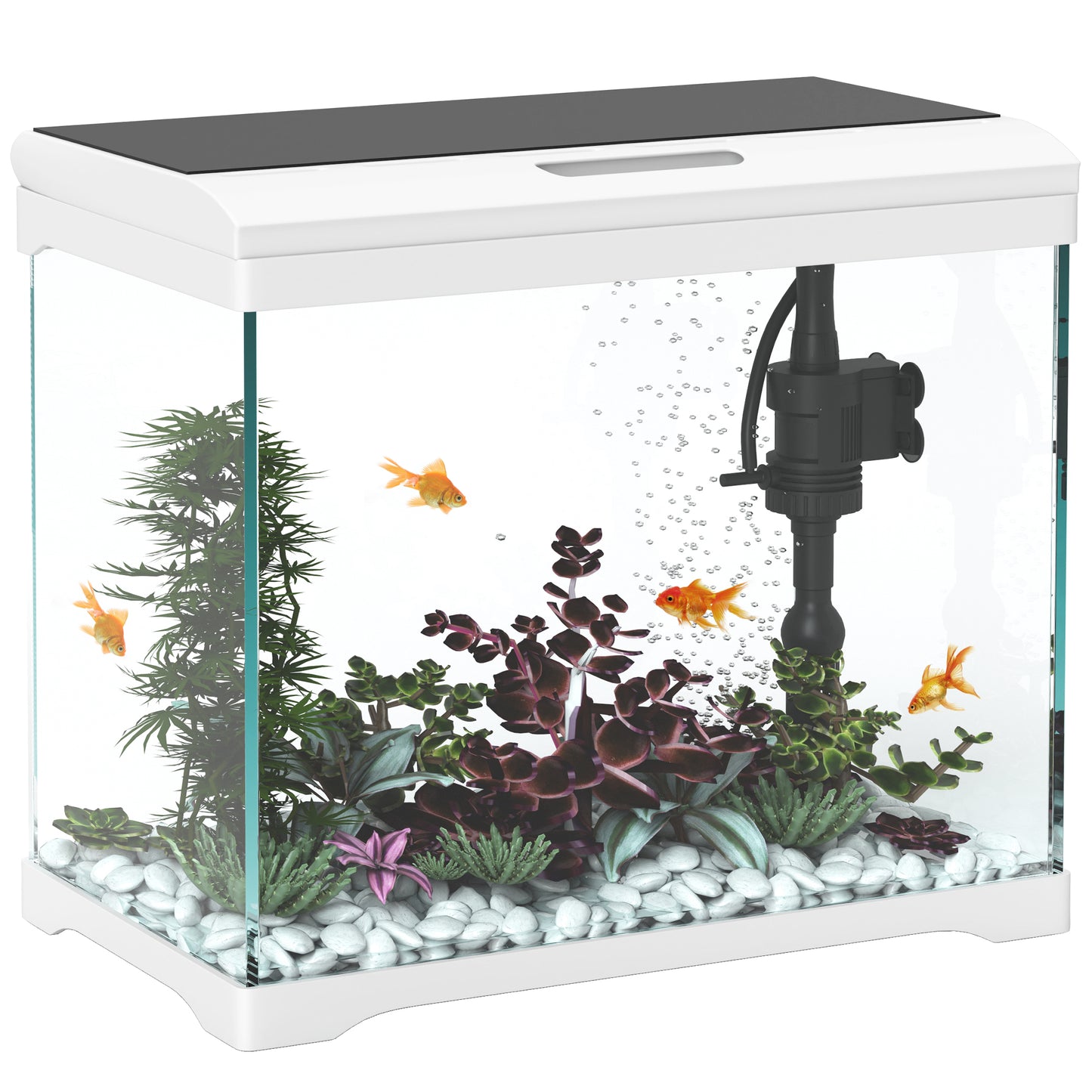 PawHut 27L Glass Fish Tank with Filter System, LED Light, Water Pump, for Betta, Goldfish, Shrimps, White