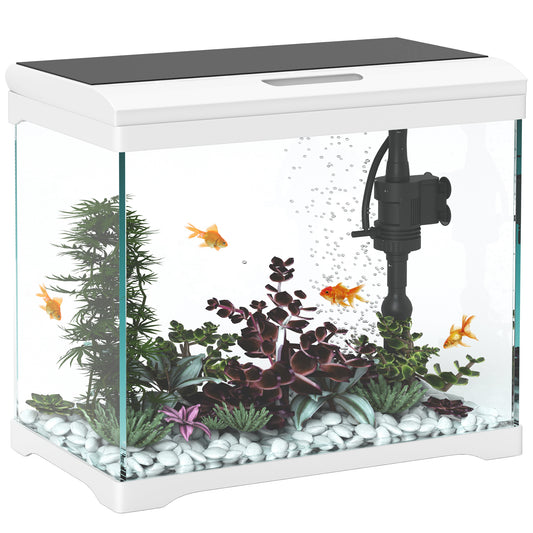 PawHut 27L Glass Fish Tank with Filter System, LED Light, Water Pump, for Betta, Goldfish, Shrimps, White