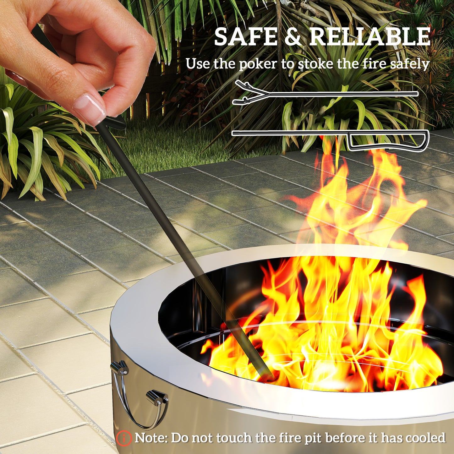 Outsunny Stainless Steel Wood-burning Fire Pit with Fire Poker - Silver