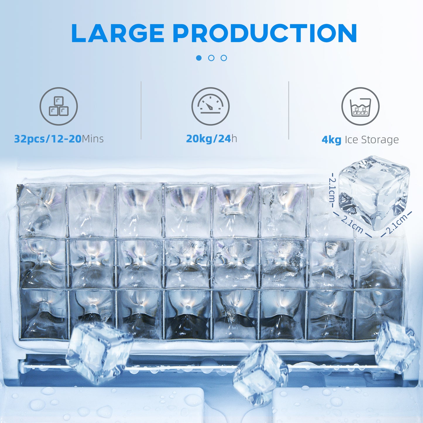 HOMCOM Commercial Ice Maker, Freestanding Industrial Ice Cube Machine, Digital Control, Self-cleaning, 4kg Storage, 30kg/24h for Home, Office, Bar - Silver
