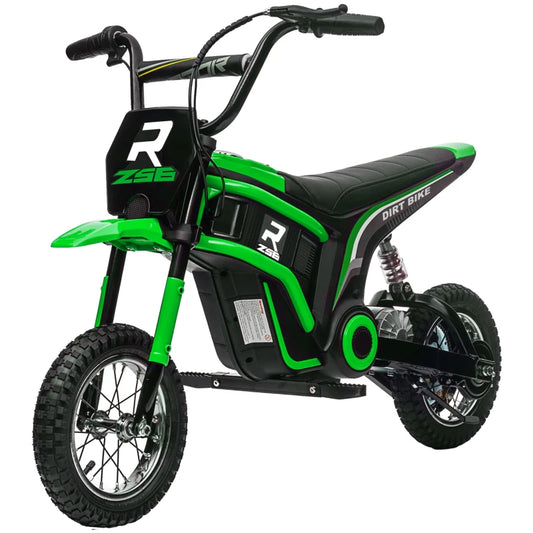 HOMCOM 24V Electric Motorbike, Dirt Bike with Twist Grip Throttle, Music, Horn, 12" Pneumatic Tyres, 16km/h Max Speed - Green