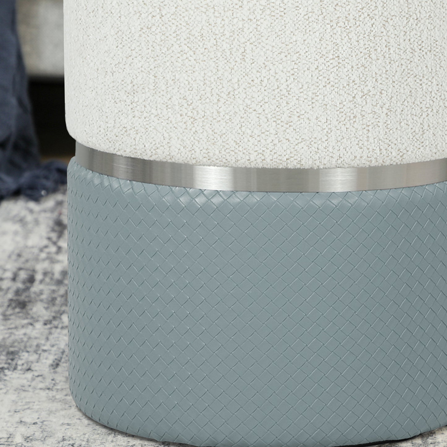 HOMCOM Nesting Round Ottoman with Storage Set of 2 - Cream/Grey