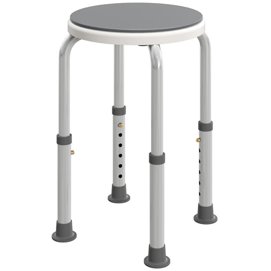HOMCOM 360° Swivel Shower Chair, Height Adjustable Aluminium Shower Stool with Non-Slip Feet for Disabled, Elderly, Grey