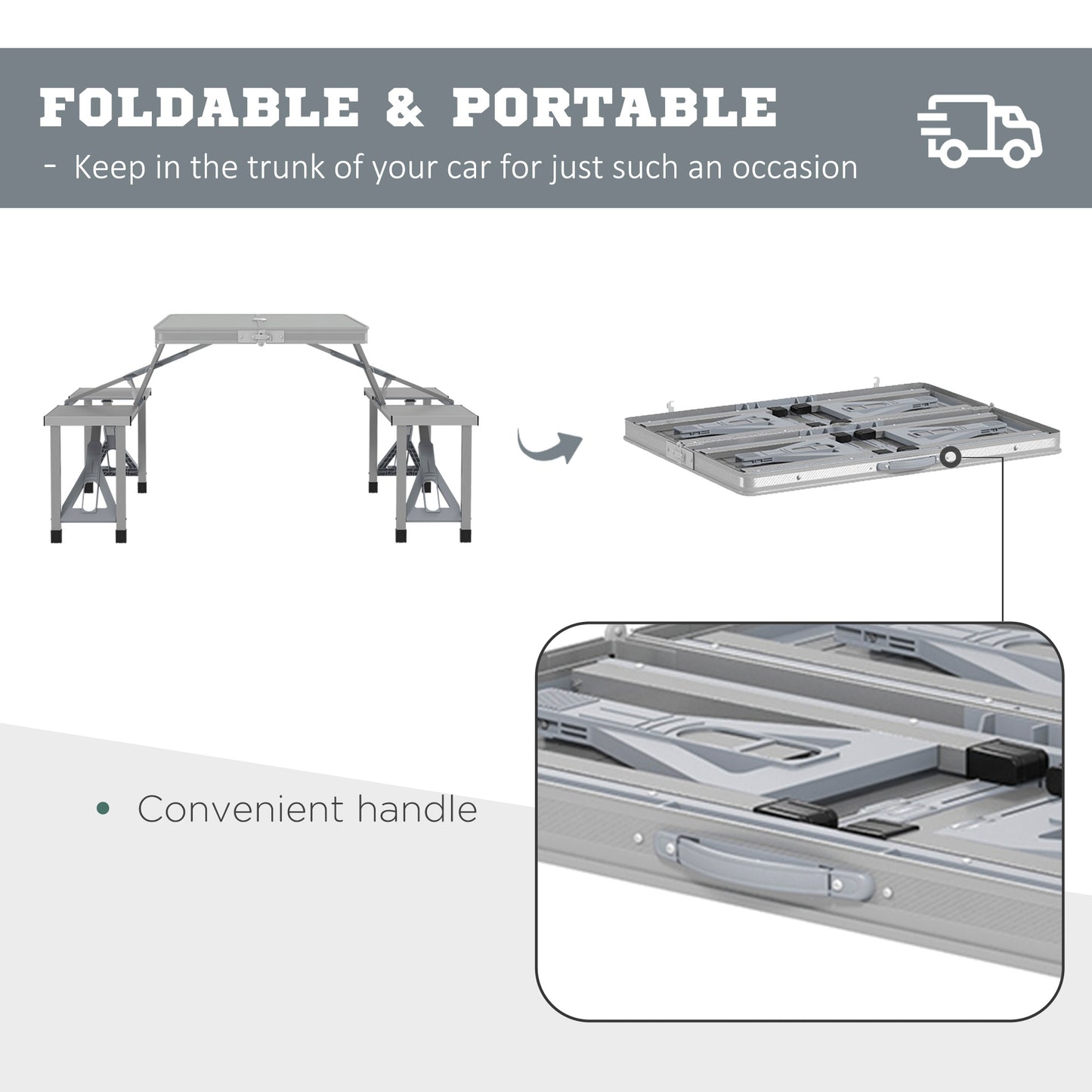 Outsunny Folding Picnic Table with 4 Seats and Umbrella Hole - Grey