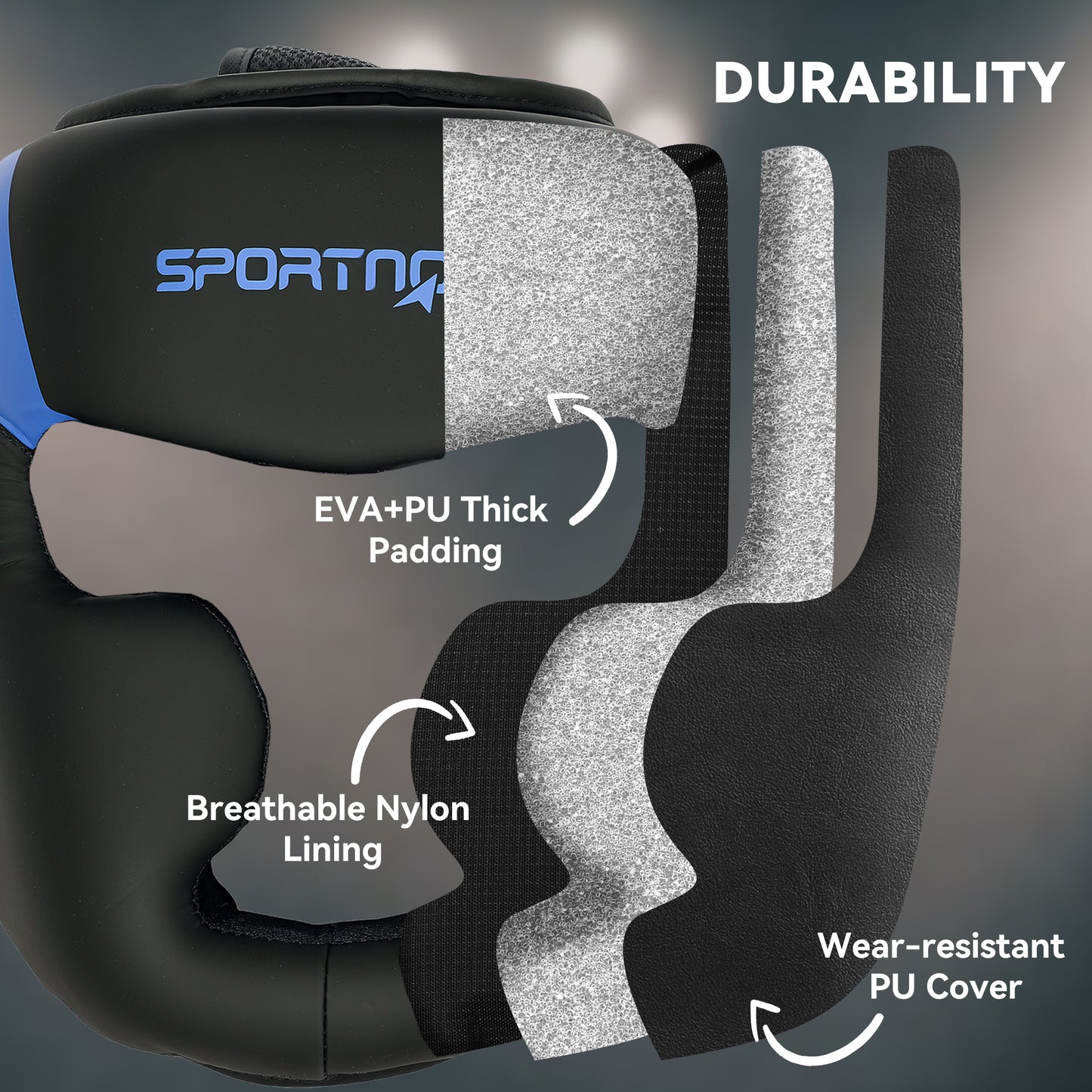 SPORTNOW Boxing Headguard, Adjustable Full Face Protection, Martial Arts, Blue