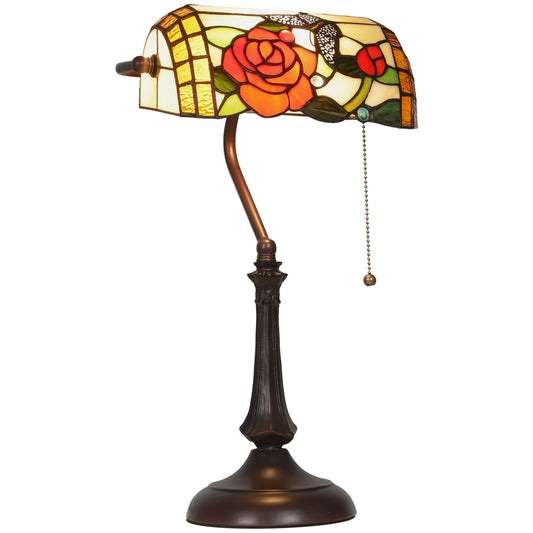 HOMCOM Tiffany-Style Rose and Butterfly Table Lamp - Multi