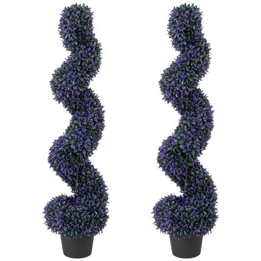 HOMCOM Decorative Artificial Plants Set of 2, UV Resistant Fake Plants in Pot for Indoor Outdoor Decor, 120 cm, Purple