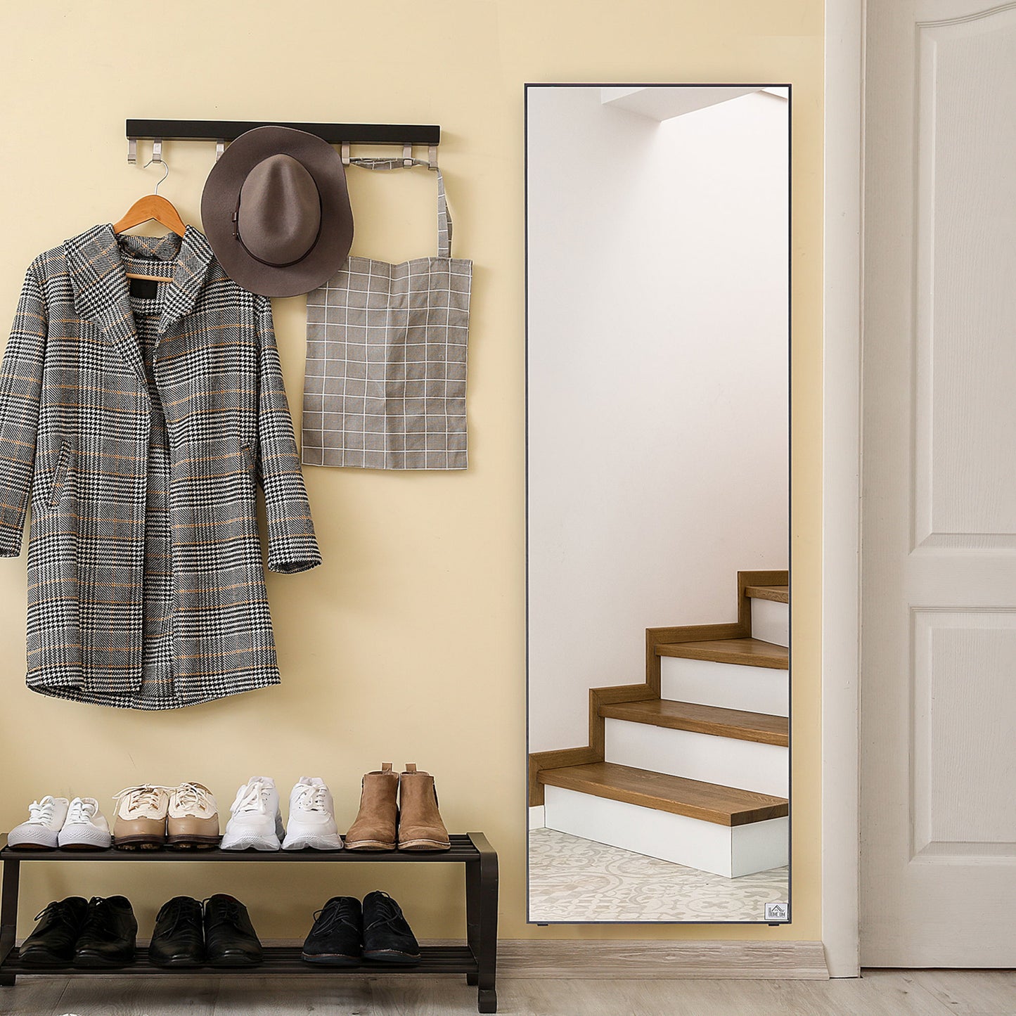 HOMCOM Full Length Mirror Floor Standing or Wall Mount Dressing Mirror Bedroom Black