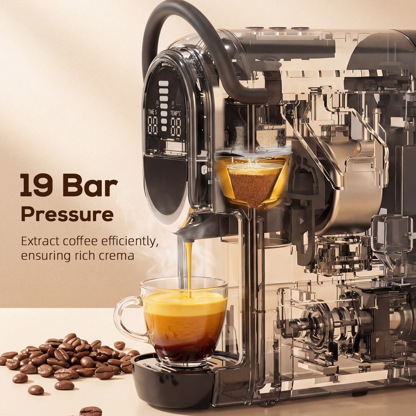 HOMCOM Pod Coffee Machine for Nespresso, Dolce Gusto Capsule & Ground Coffee, Small Semi Automatic Coffee Maker 0.6L
