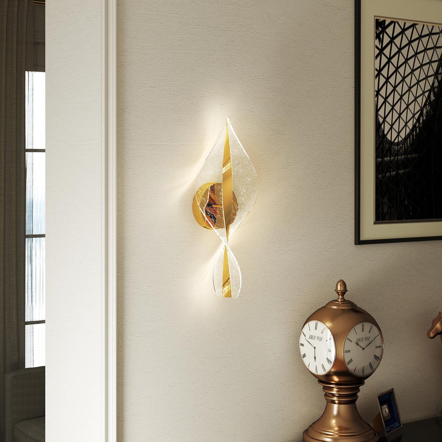 HOMCOM LED Wall Lamp 2 Pack, 13W Modern Spiral Light, Adjustable Colour Temp 3000K/4000K/6500K, for Bedroom, Living Room, Hallway, Stairs, Gold Tone