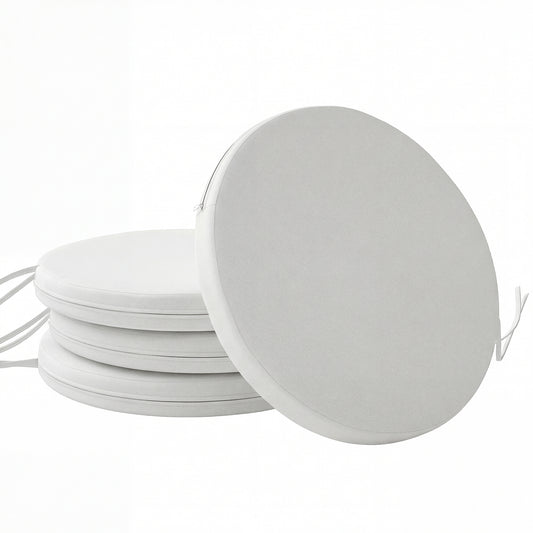 Outsunny Outdoor Bistro Chair Cushions Set of 4 with Removable Cover, 41 x 41 x 5 cm Round Seat Cushions with Ties, White