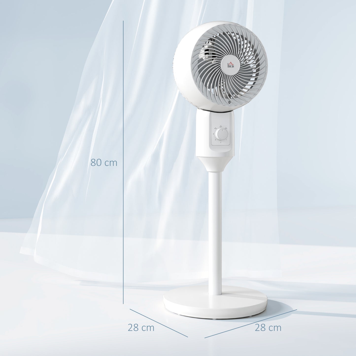 HOMCOM 9'' Air Circulator Fan, 3 Speed, 70° Oscillation, 90° Tilt, Handle, Pedestal Fan, White
