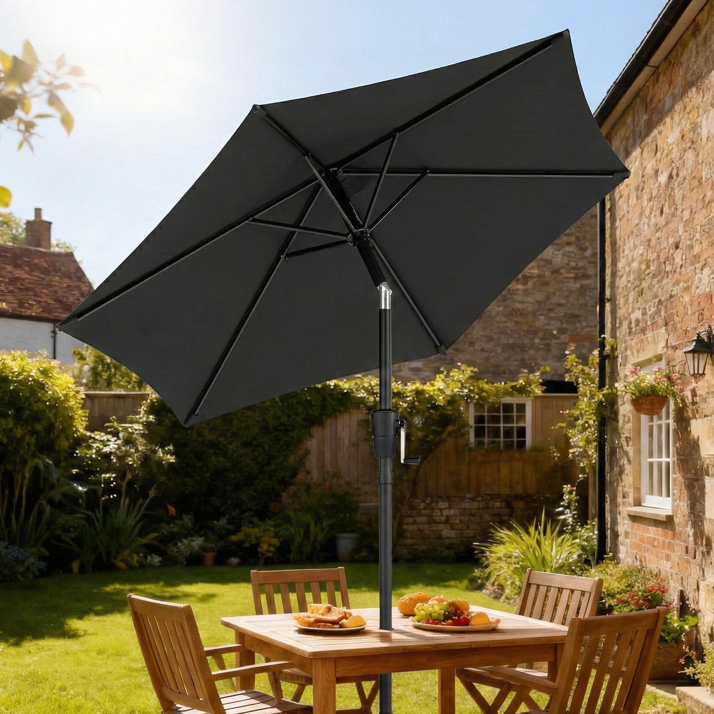 Outsunny 2m Garden Parasol Umbrella, Outdoor Table Parasol Umbrella with Crank Handle, UV30+ Protection