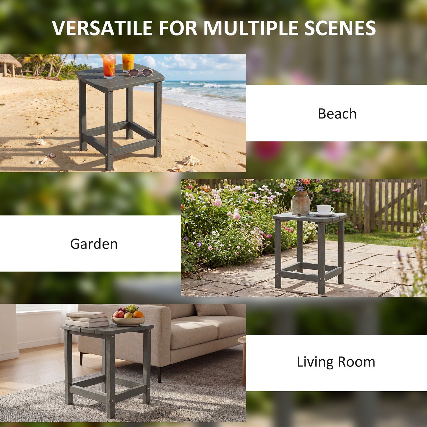 Outsunny Outdoor Side Table, Garden Coffee Table, All-Weather Adirondack Side Table for Garden, Beach, Indoor Outdoor, Grey