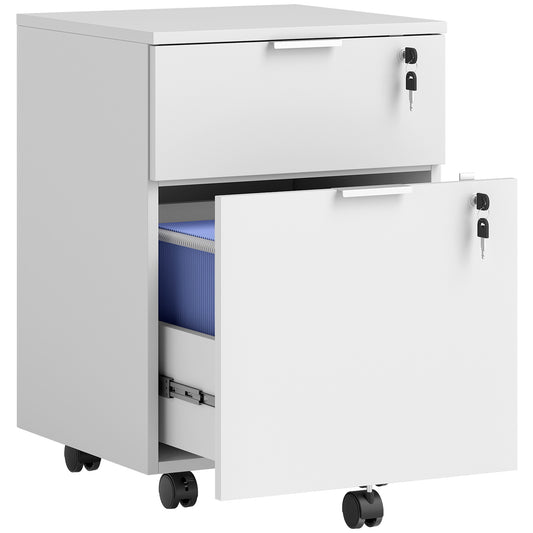 HOMCOM Two-Drawer Lockable Filing Cabinet - White