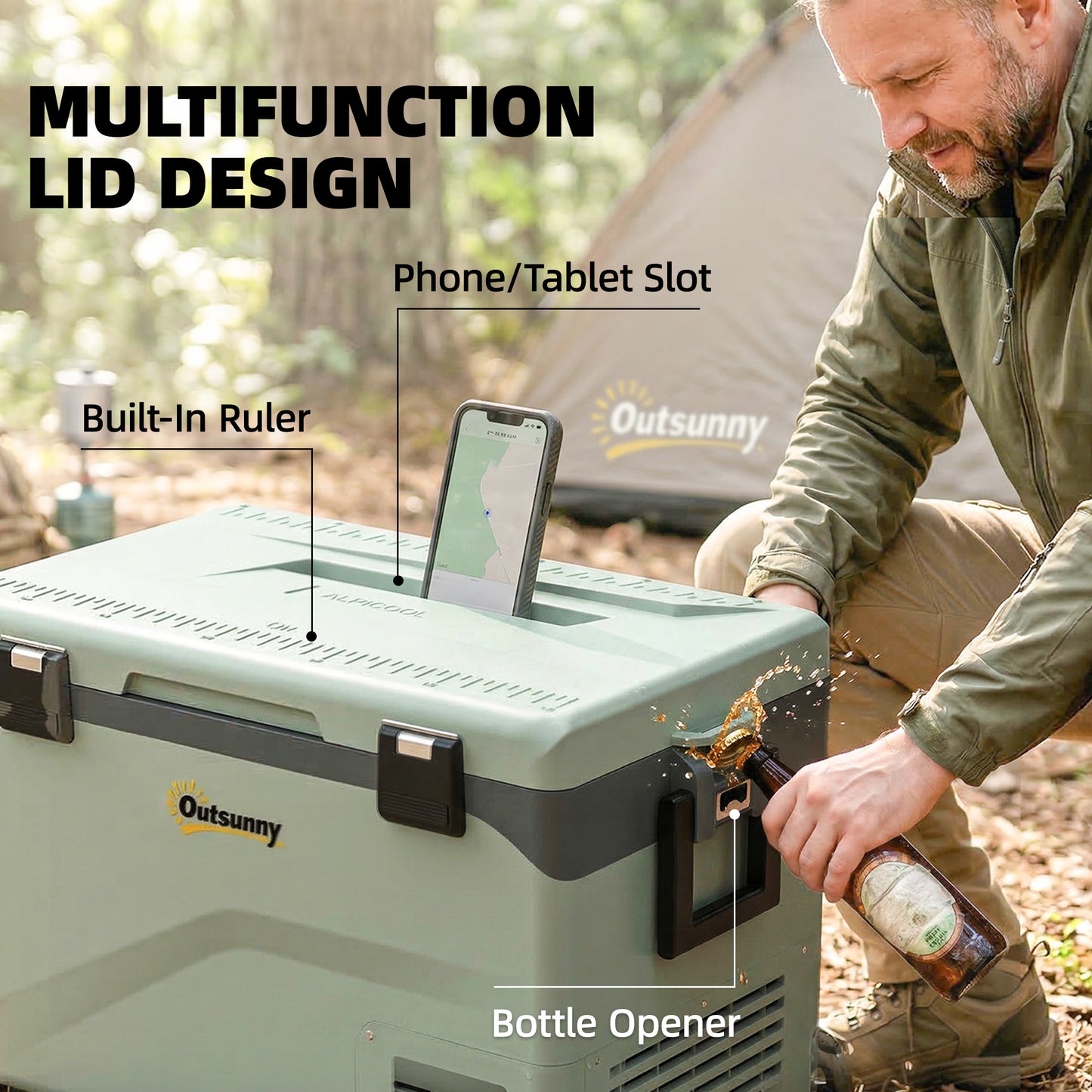 Outsunny 42.5L Compressor Car Fridge Freezer, Camping Refrigerator with App Control