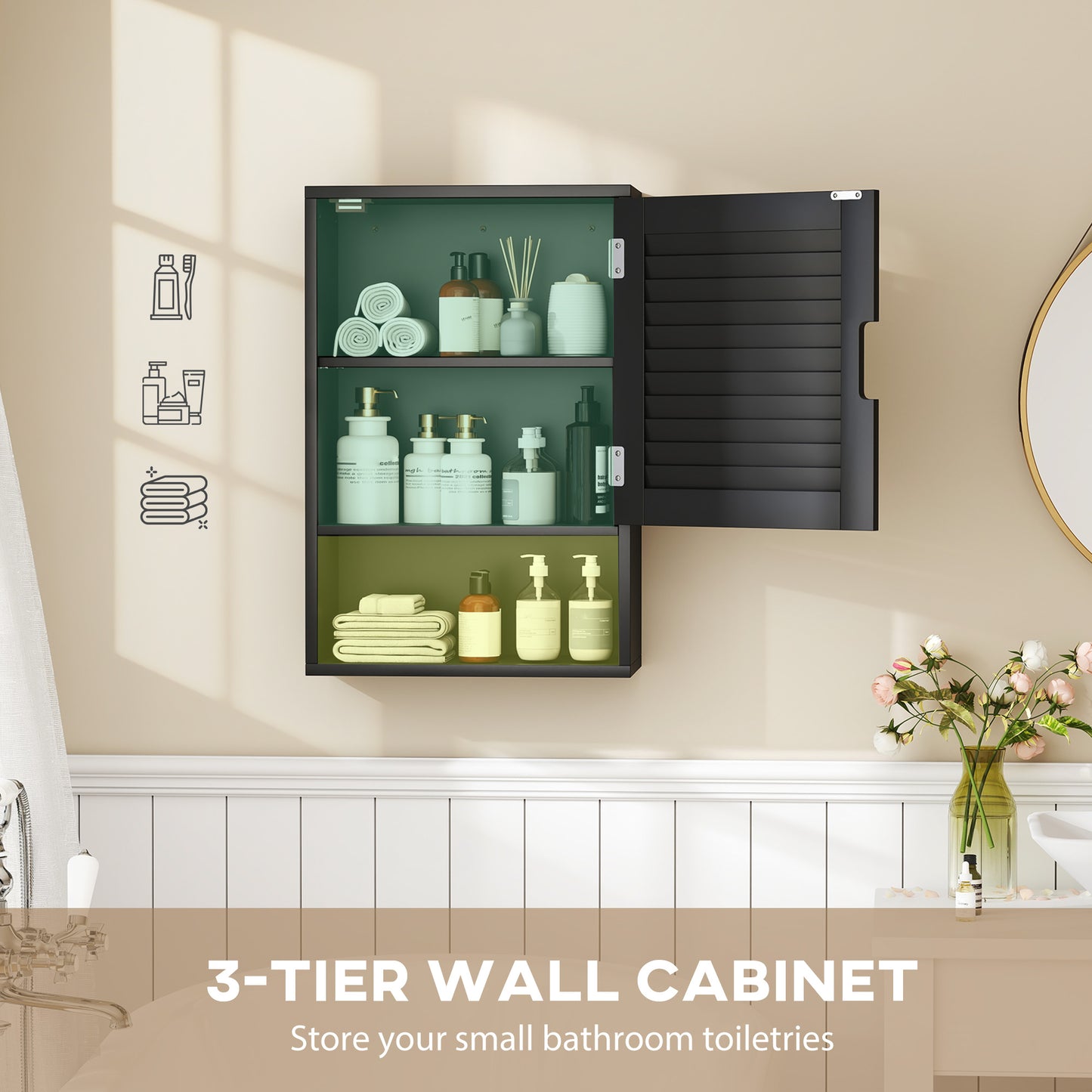 HOMCOM Bathroom Cabinet, Wall Mounted Storage Cabinet with Adjustable Shelves, 40 x 20 x 60 cm, Black