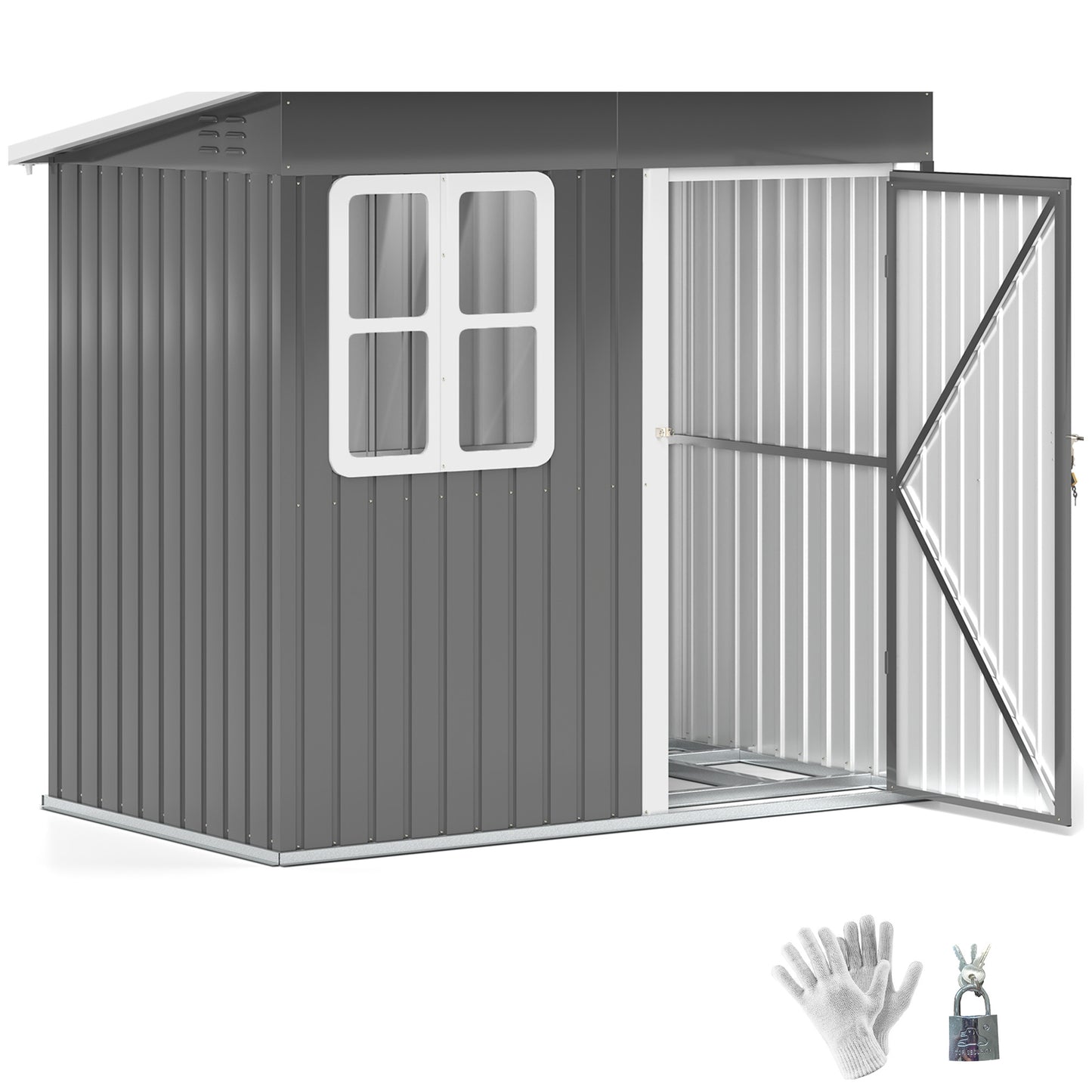 Outsunny 7x4ft Dark Grey Galvanised Steel Garden Storage Shed with Foundation Kit, Window, Lockable Door