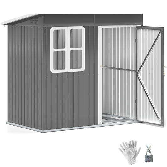 Outsunny 7x4ft Dark Grey Galvanised Steel Garden Storage Shed with Foundation Kit, Window, Lockable Door