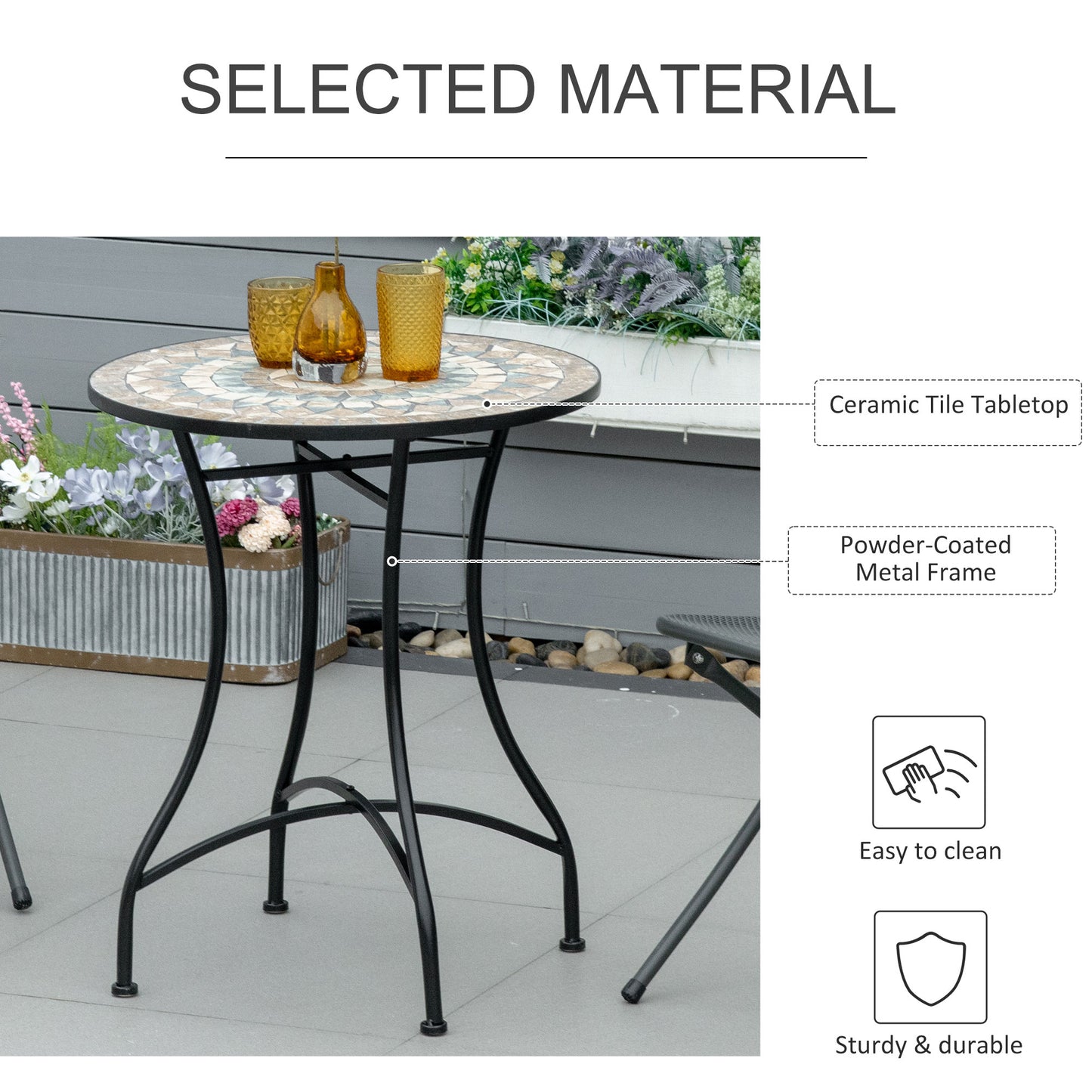 Outsunny Ø60cm Mosaic Outdoor Patio Table - Green