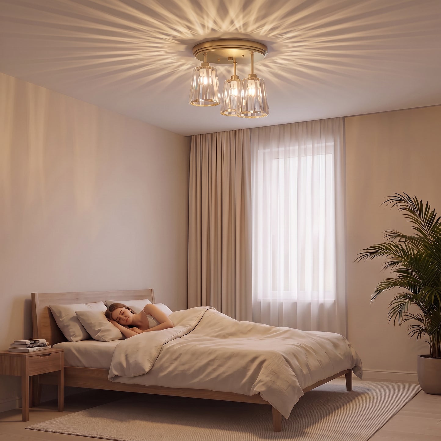 HOMCOM 3-Light Crystal Glass Ceiling Light, Triple Head with Dual Mounting, Modern Ceiling Lamp for Living Room, Gold Tone