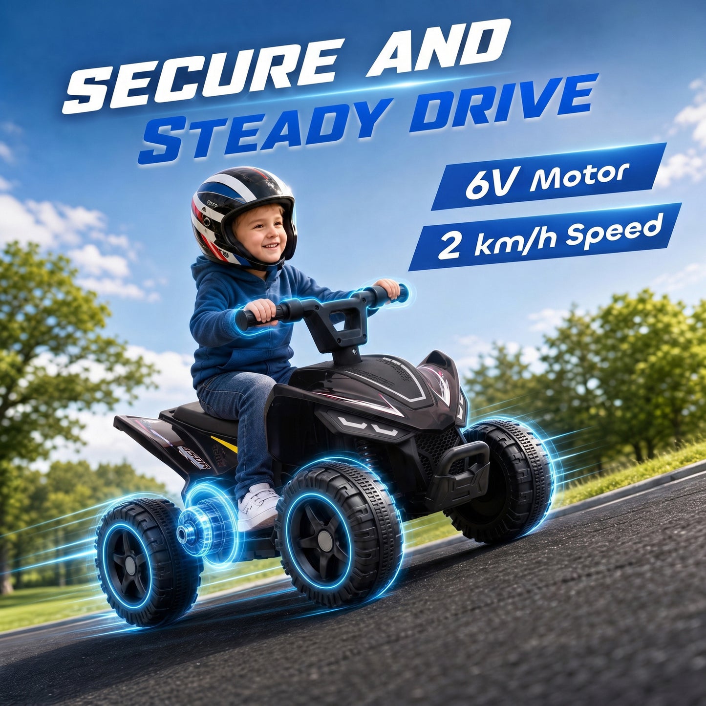 AIYAPLAY 6V Battery Powered Kids ATV, Quad Bike w/ Handlebar Button Control, Max 1.2MPH, Max 55lbs Load, for 18-48 Months, Black