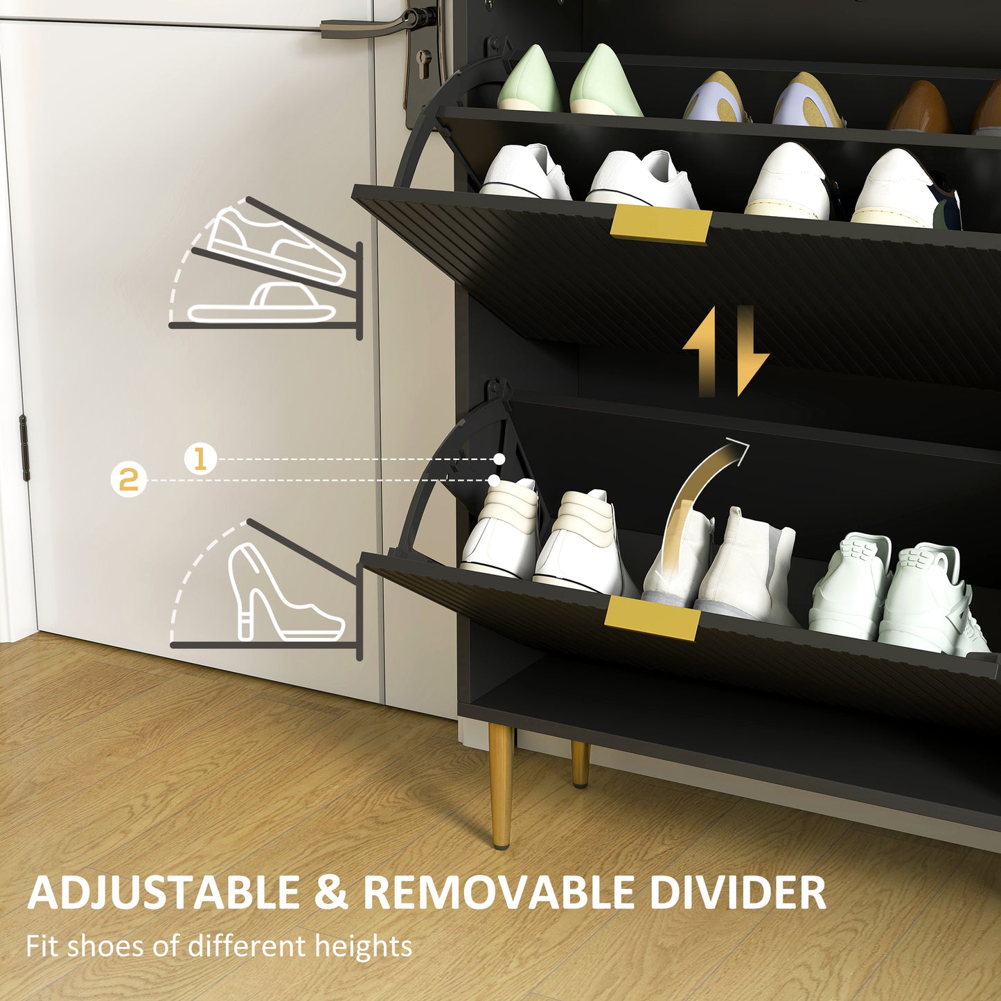 HOMCOM Narrow Shoe Cabinet with 3 Flip Drawers - Black
