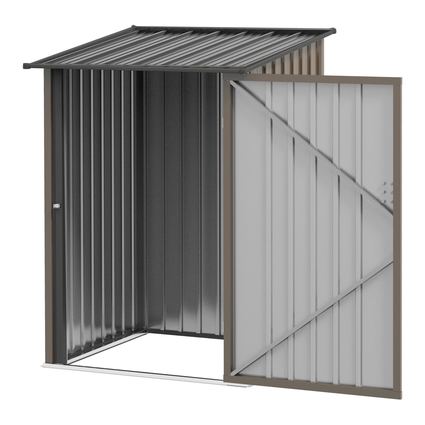 Outsunny 3.3 x 3.4ft Lean To Steel Garden Shed, with Locking Door - Brown/Grey