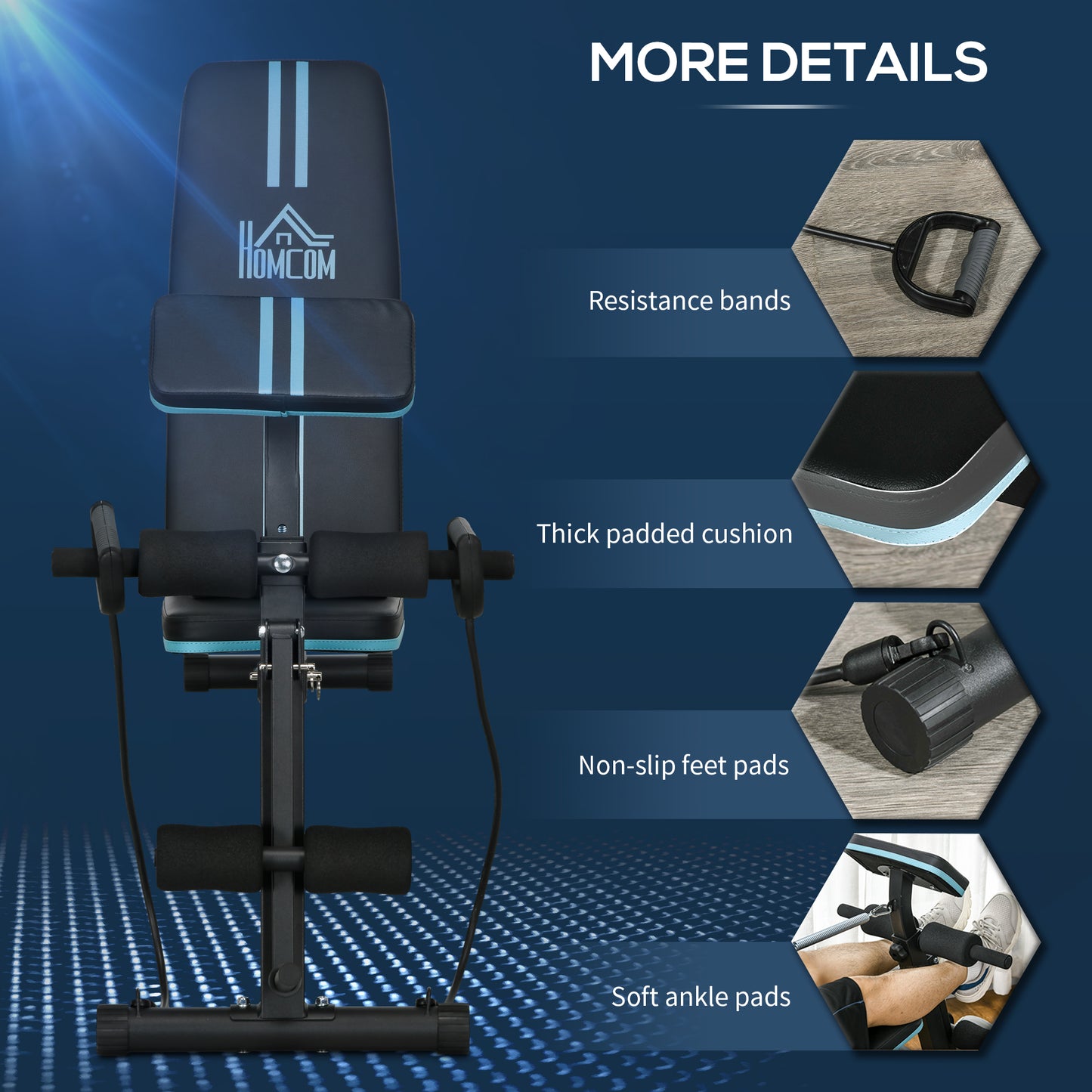 HOMCOM Foldable Weight Bench, Adjustable Strength Training Sit Up Ab Bench Incline/Decline, Blue