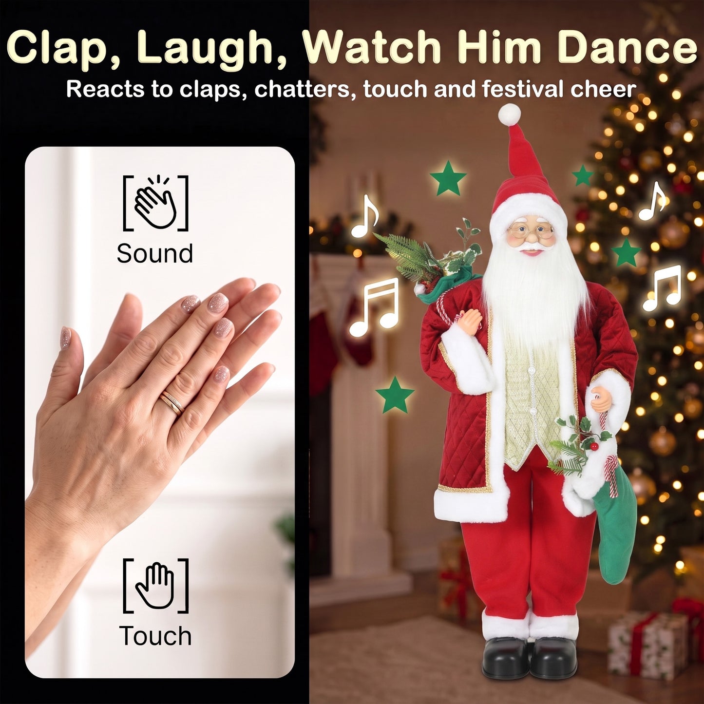 HOMCOM 4ft Life Size Singing Dancing Santa Claus, 120 cm Standing Musical Animated Santa