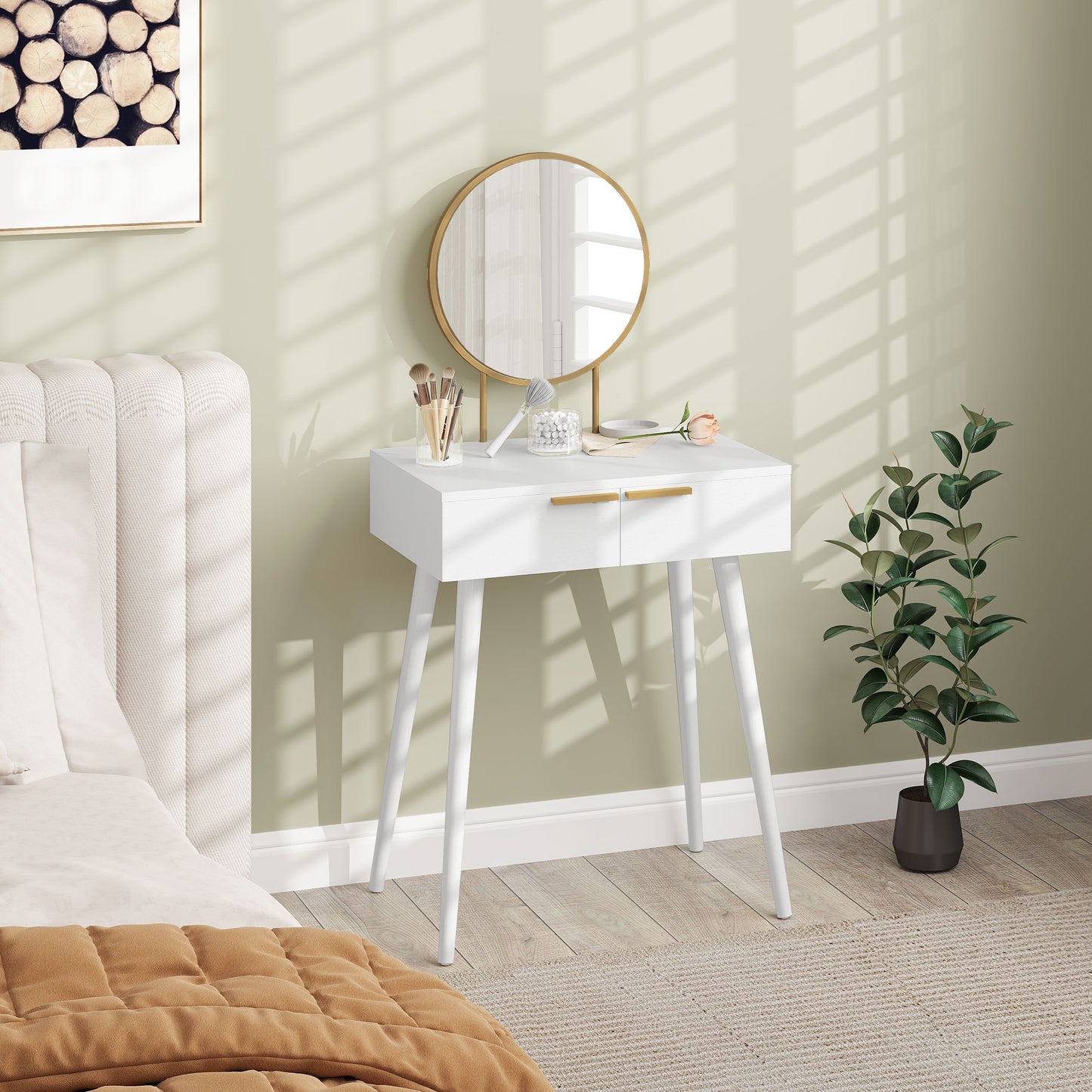 Rounded Dressing Table HOMCOM Dressing Table with Round Mirror - White – mhstar.co.uk