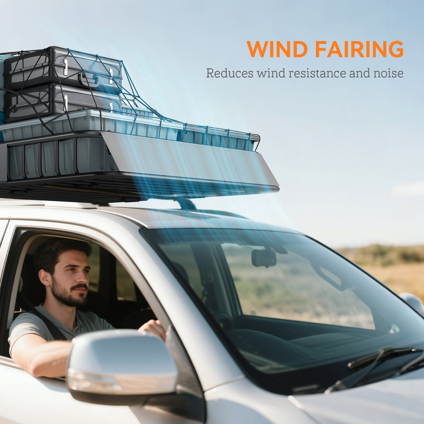 HOMCOM Roof Rack Basket Tray, 90.7 kg Steel Cargo Carrier with Wind Fairing & Side Rails for Vehicles, 110.5 x 99.5 x 18.5 cm, Black