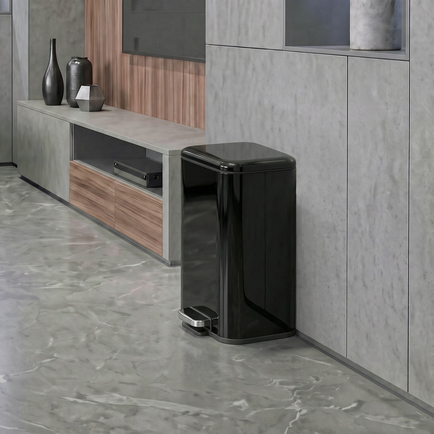 HOMCOM 20 L Kitchen Pedal Bin, Metal Rubbish Bin with Removable Inner Bucket, Soft-Close & Stay-Open Lid, High Gloss Black